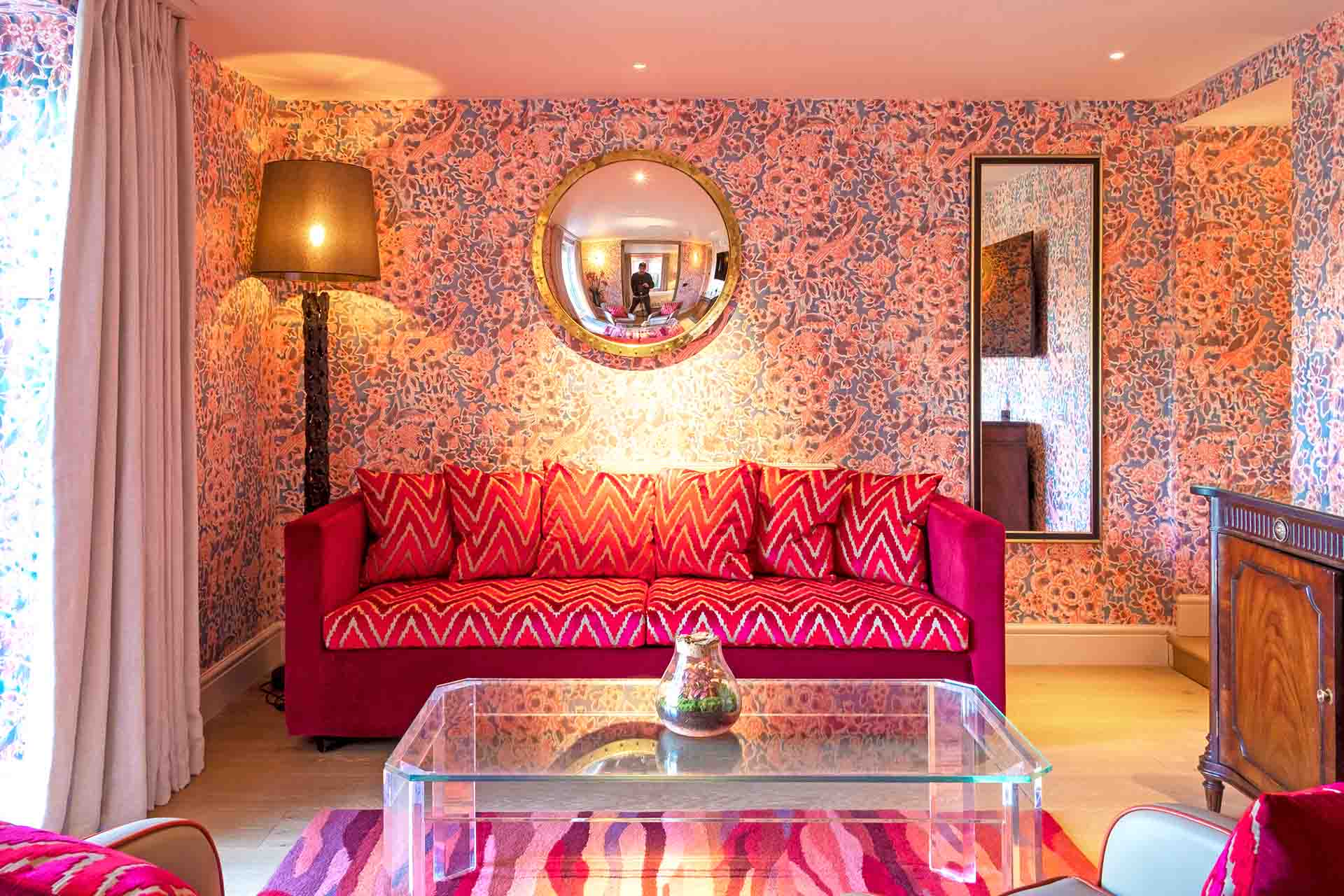 Colourful Floral Pattern Wallpaper In A Sitting Room