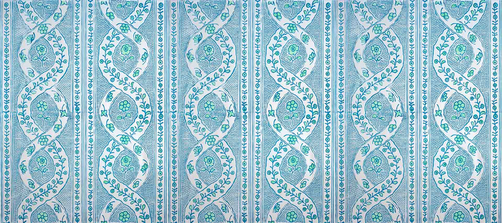 Blue Bespoke Wallpaper In The Pattern of Domino Swag of 1750