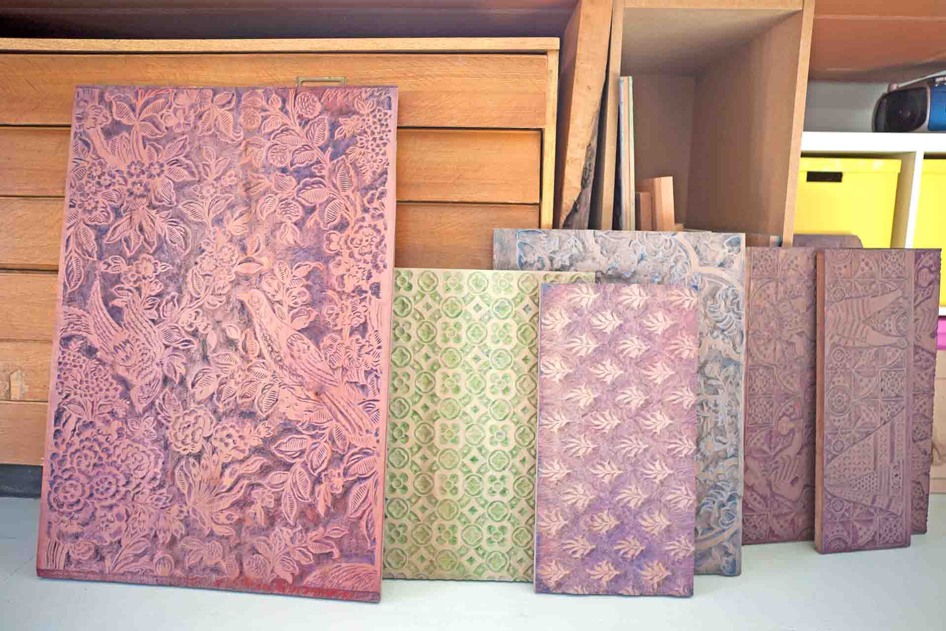 Selection of Hand Carved Wallpaper Printing Blocks