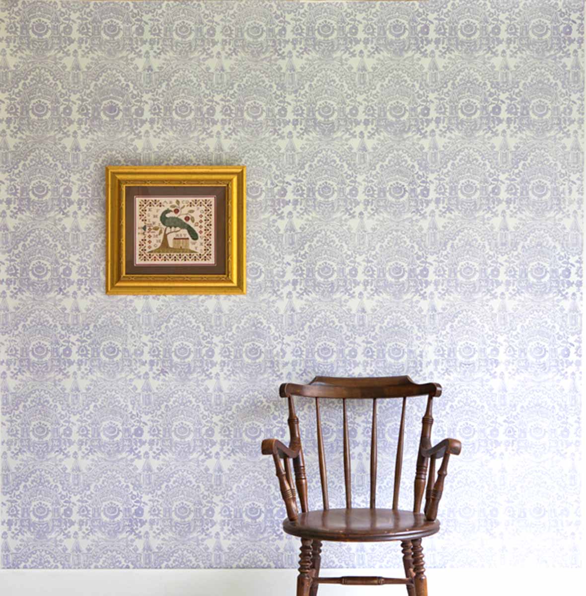 Bespoke Wallpaper in the Castles Pattern of 1800 Hanging On A Wall
