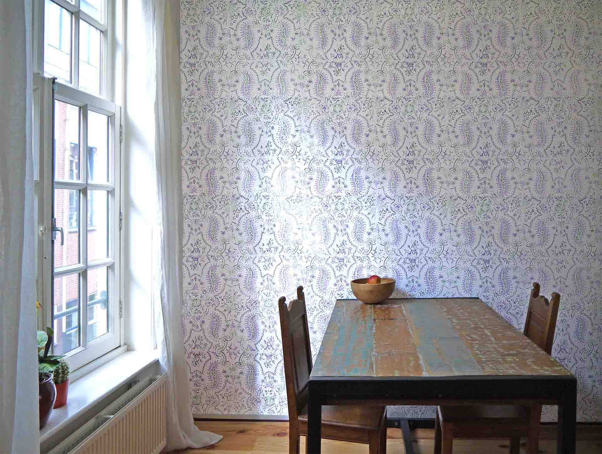 Central Rose Hand Blocked Oar Printed Wallpaper