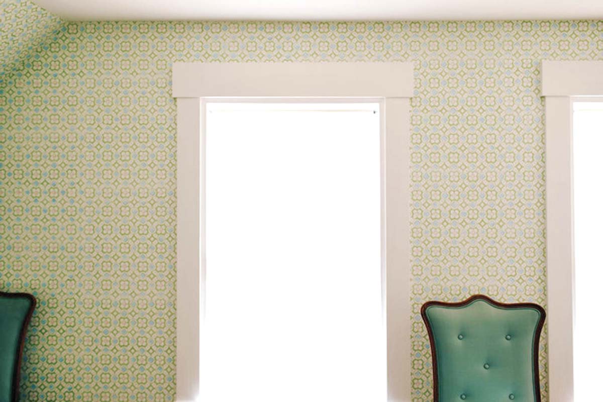 Bespoke Block Printed Wallpaper In The Pattern of Domino Geometric of 1800 In A Bedroom