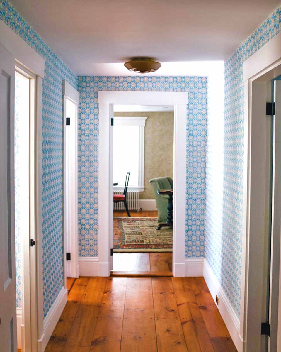 Hand Blocked Wallpaper In The Pattern of Domino Geometric of 1800 In A Passage