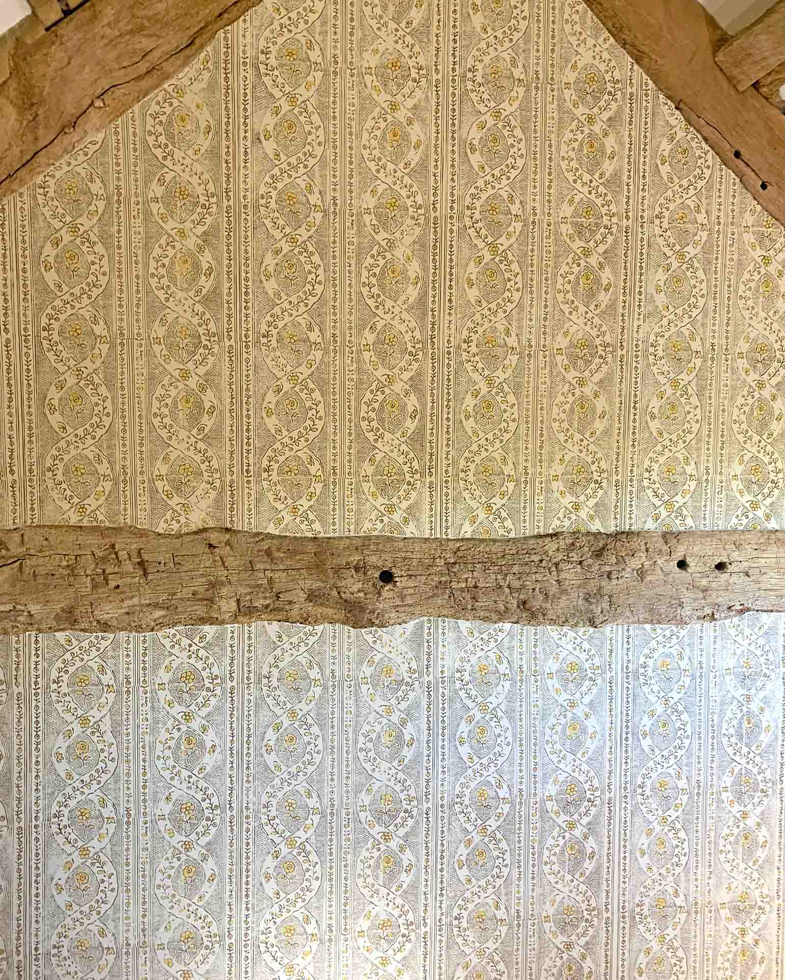 Domino Swag Hand Printed Wallpaper In An Oak Beamed Room