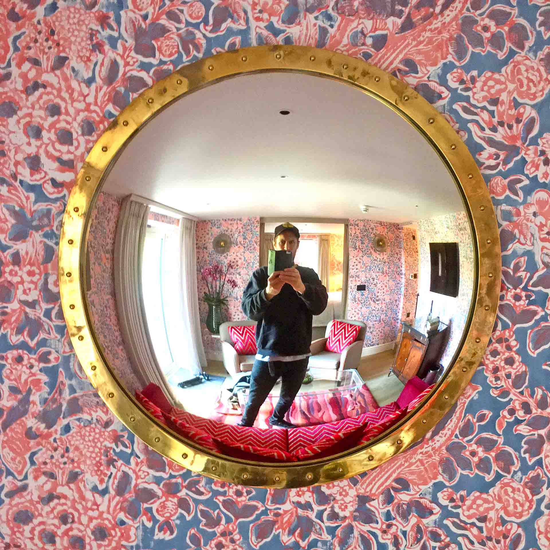 Detail of Bespoke Hand Blocked Wallpaper In The Pattern of Ginsburg Birds of 1830 With A Parabolic Mirror