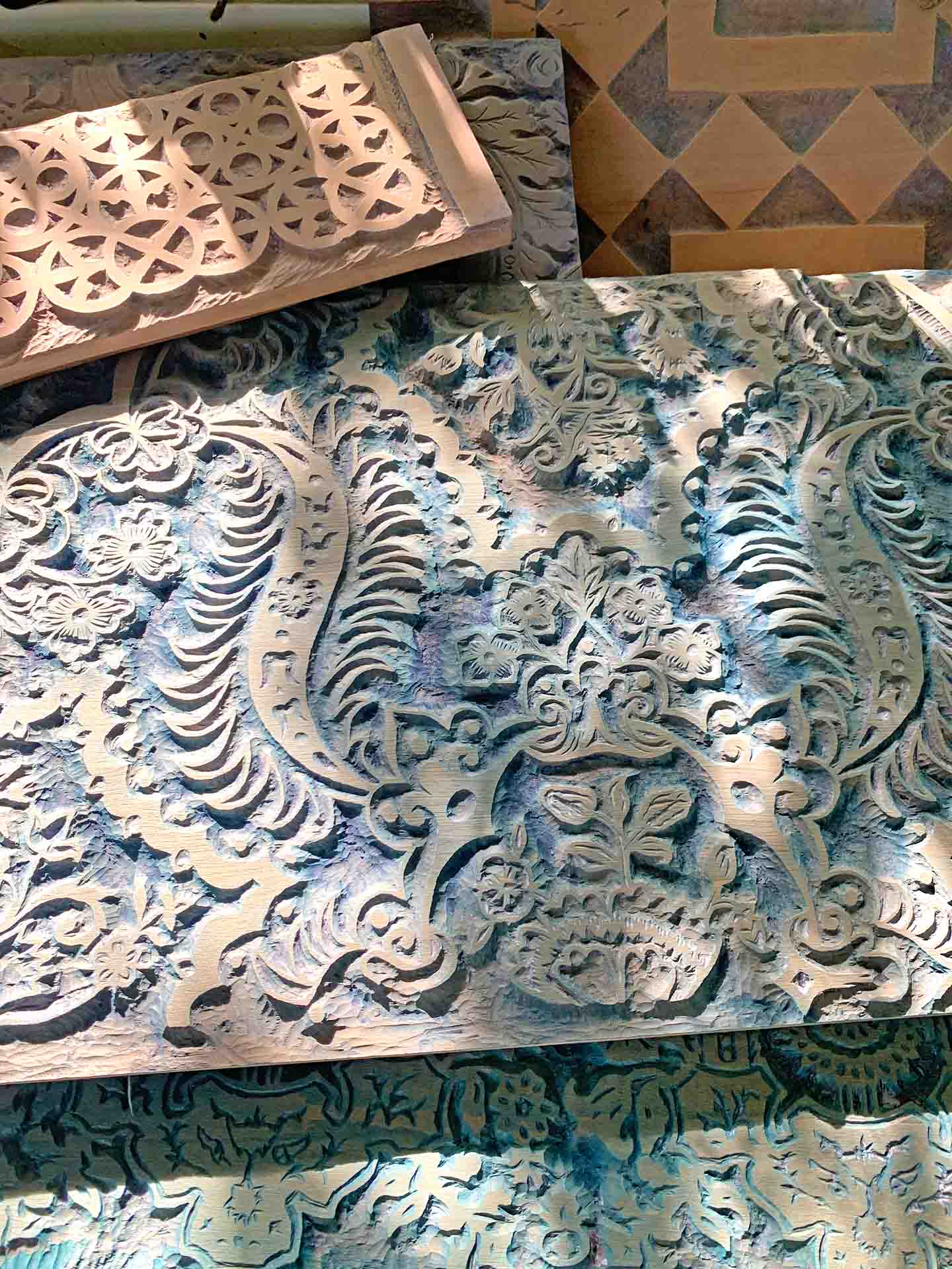 Central Rose Hand Carved Wallpaper Printing Block