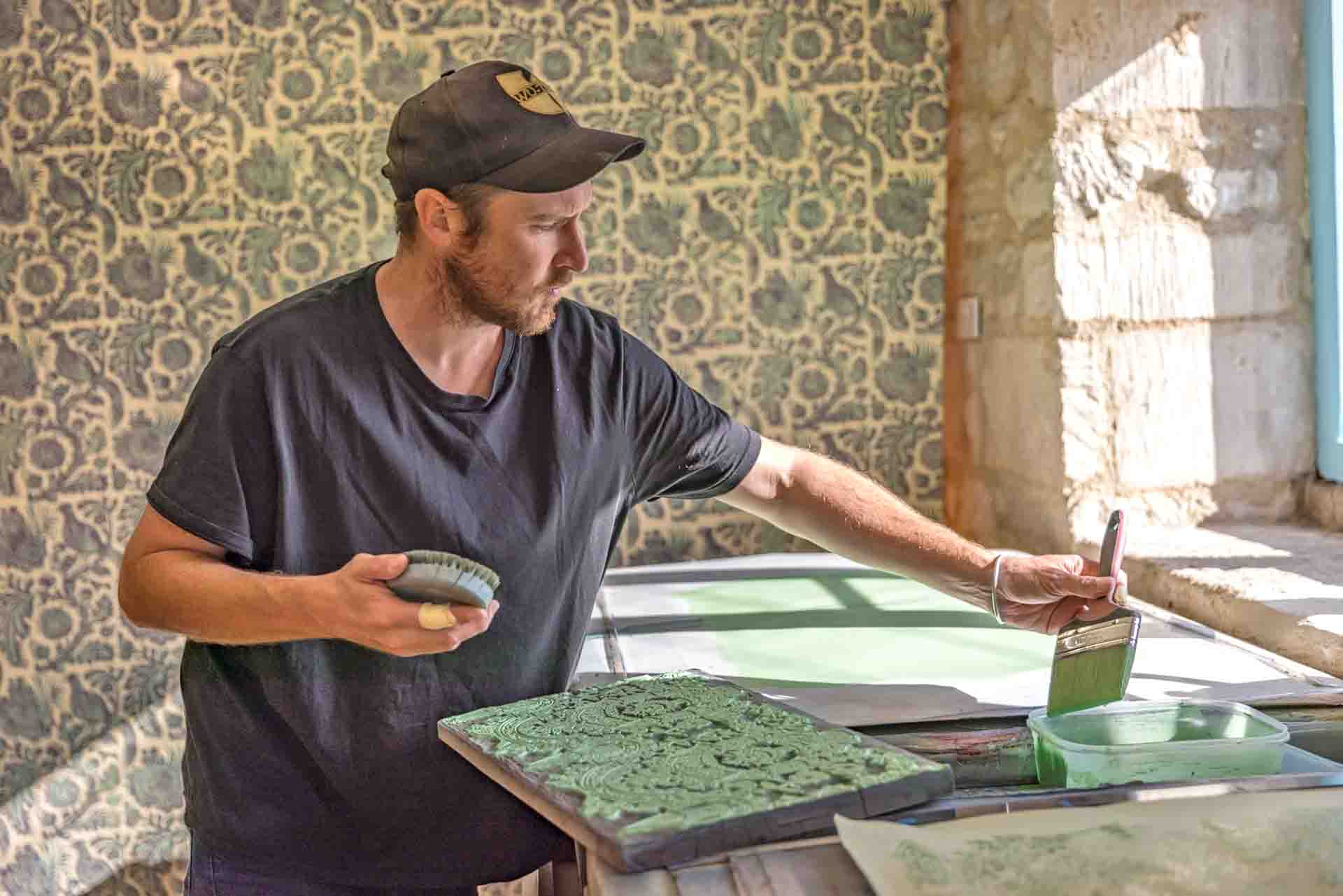 James Randolph Rogers Priming A Handmade Wallpaper Printing Block