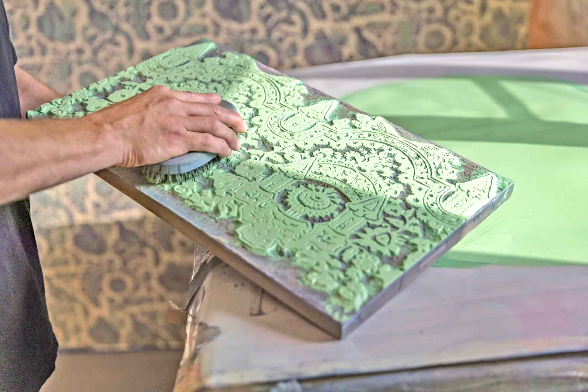 James Randolph Rogers Cleaning A Castles handmade Wallpaper Printing Block