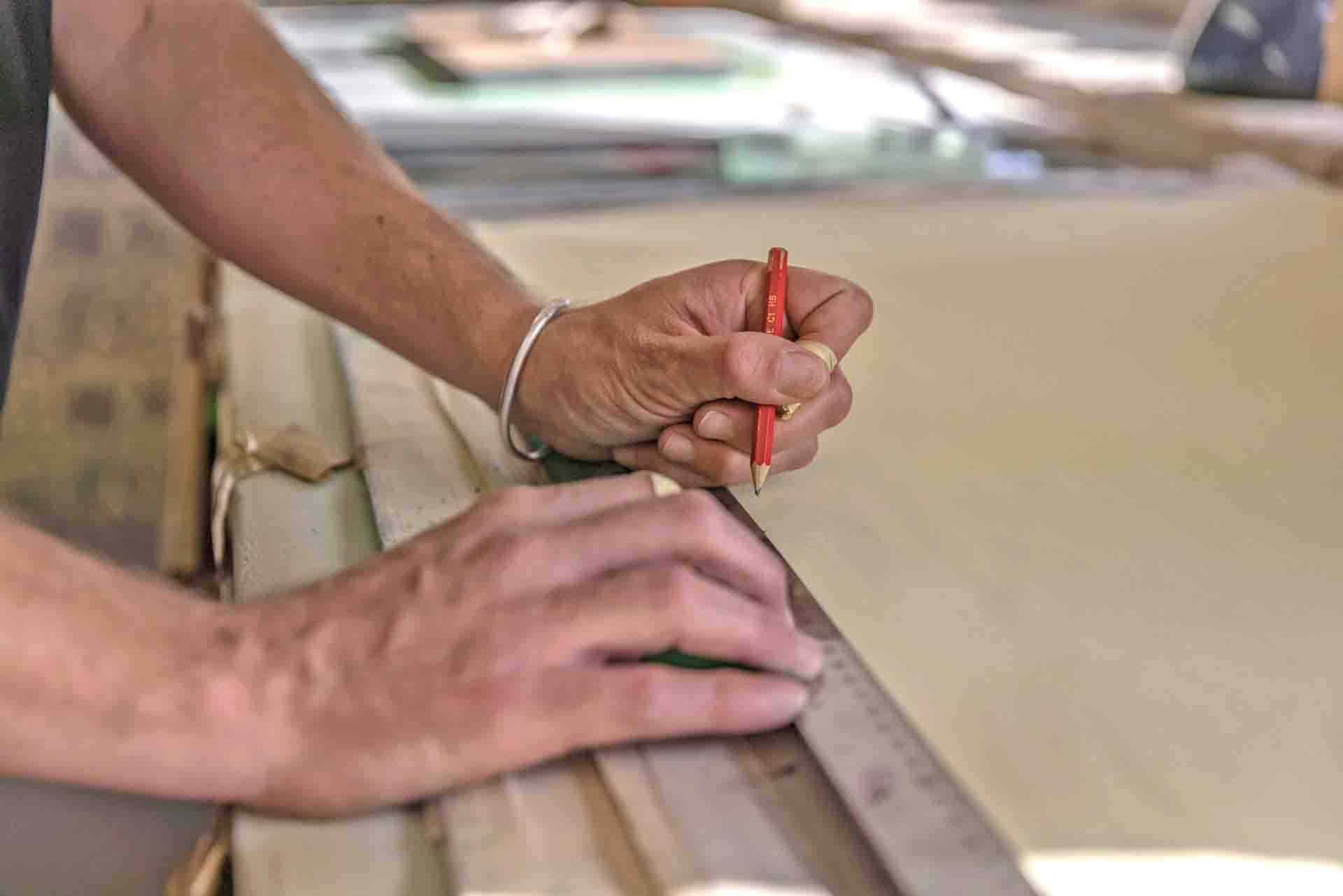 James Randolph Rogers Preparing To Carve A Bespoke Wallpaper Block