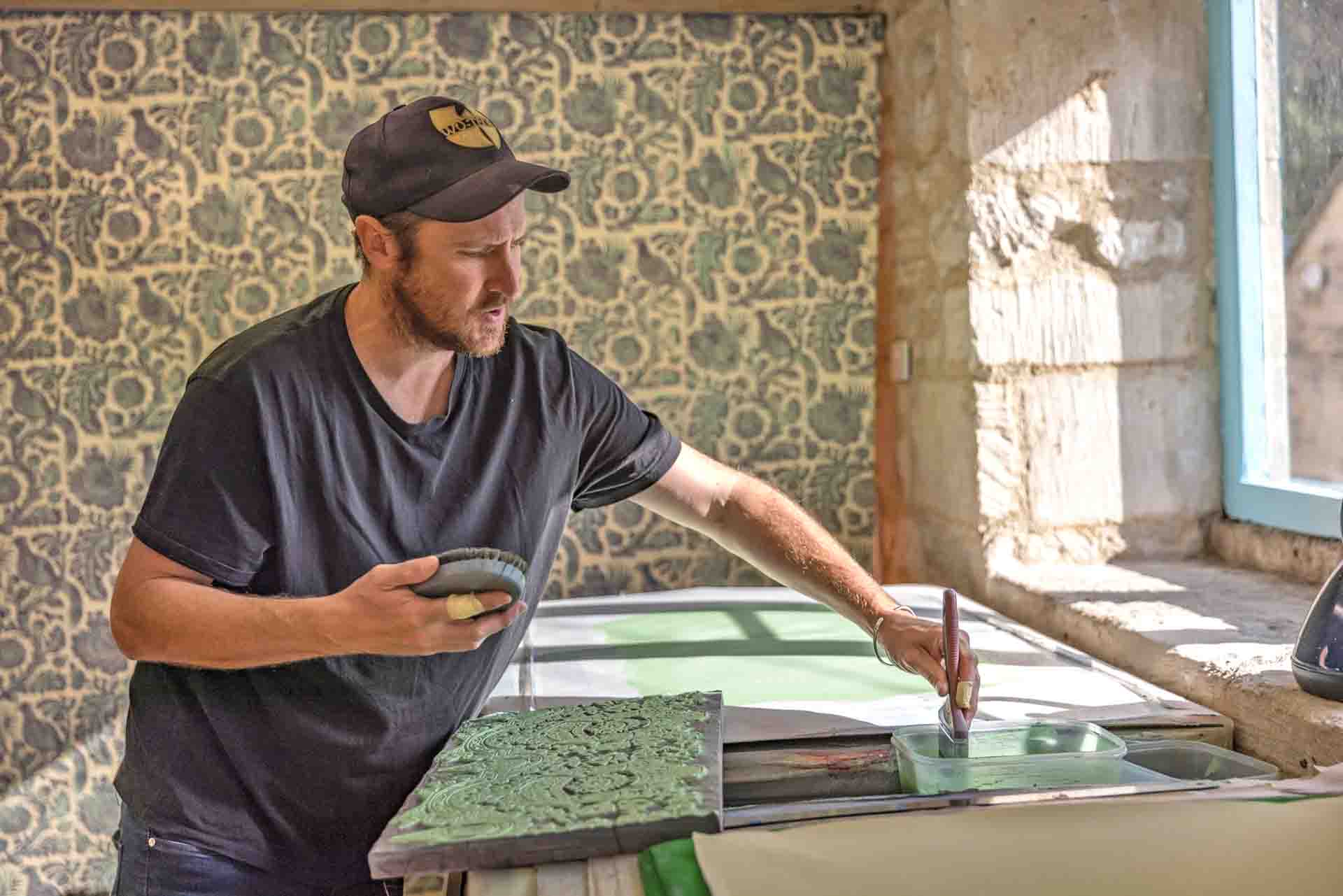 James Randolph Rogers Preparing A Wallpaper Printing Block