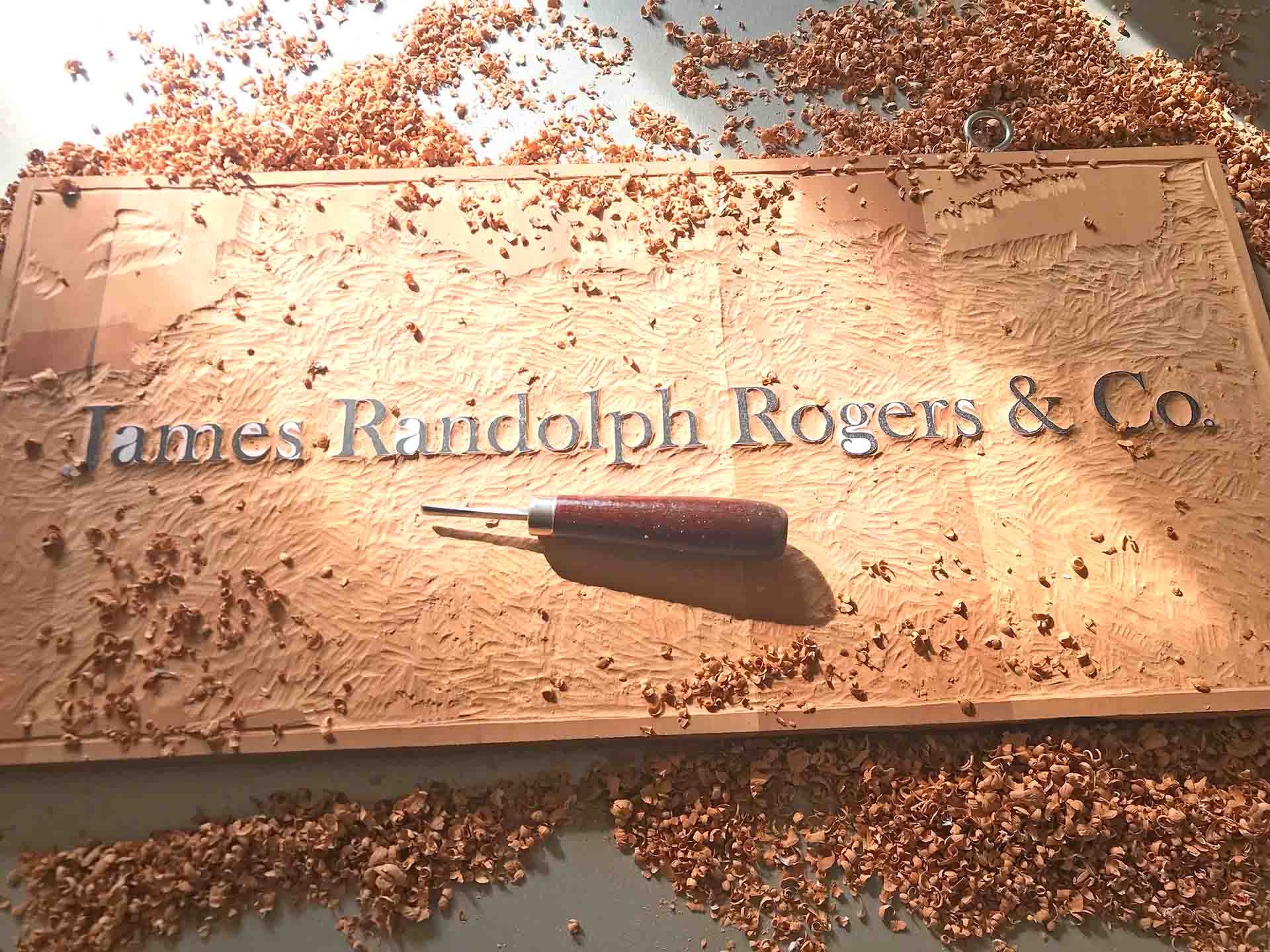 James Randolph Rogers Studio Sign Being Carved