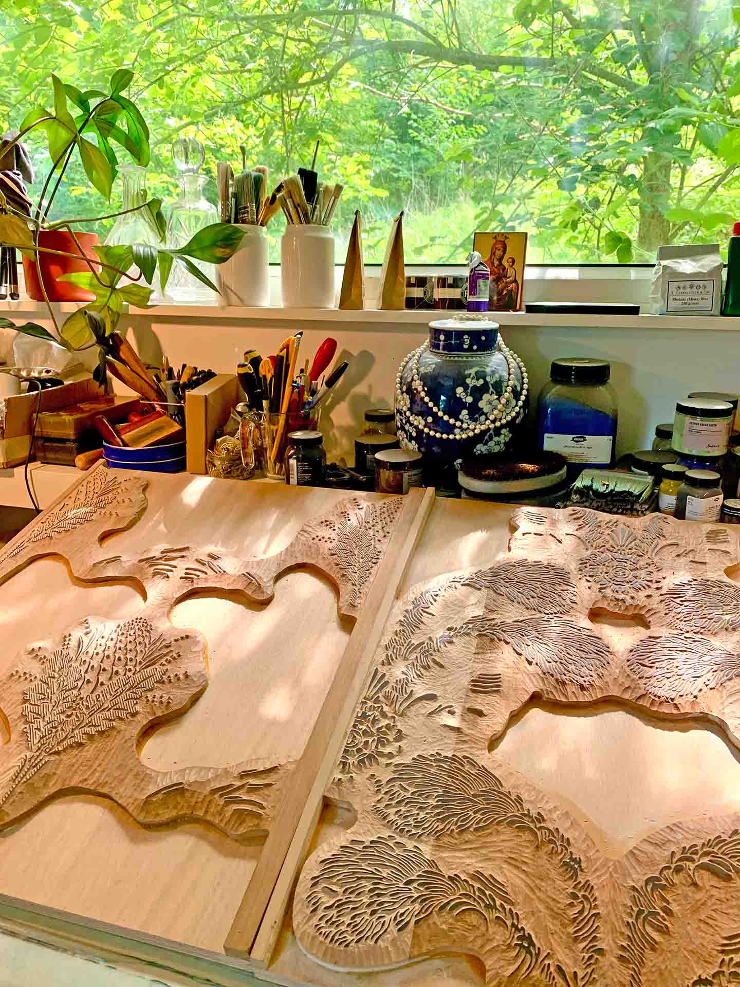 Intricate Carved Wallpaper Printing Blocks