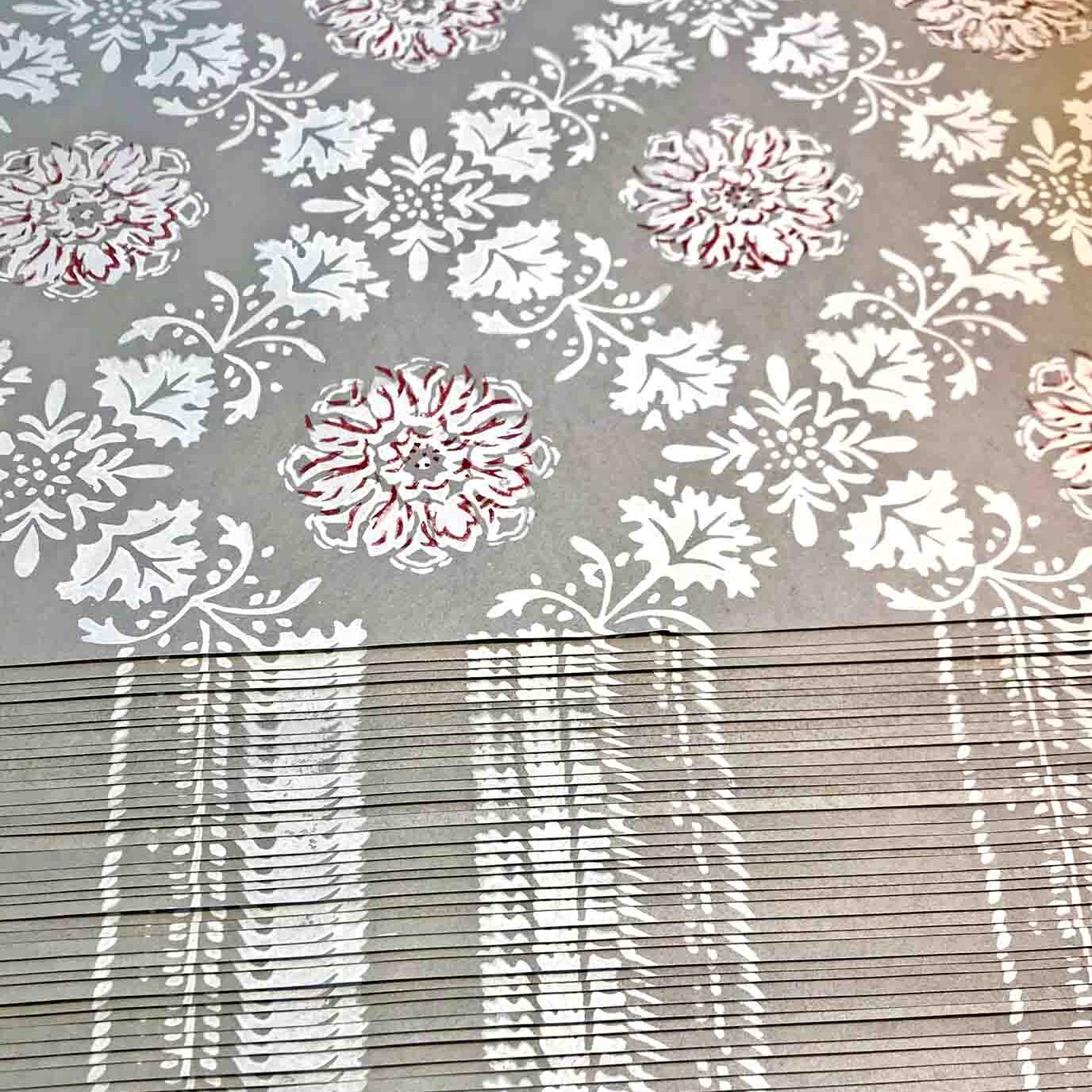Stack of Sheets of Bespoke Hand Block Wallpaper