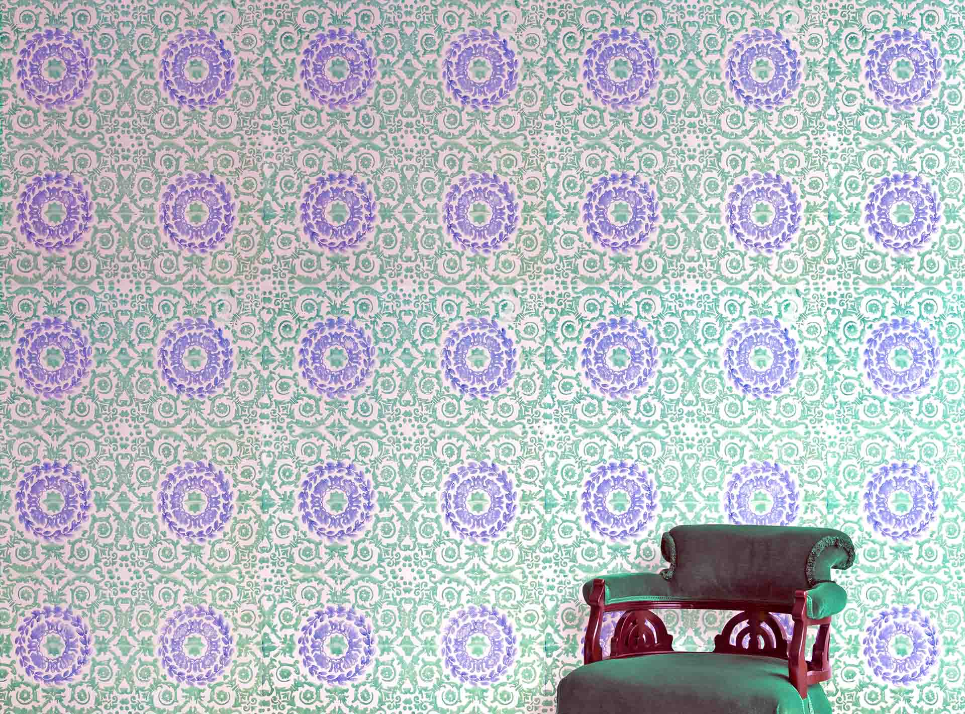 Bespoke Hand Printed Wallpaper In The Pattern of Wreath of 1725